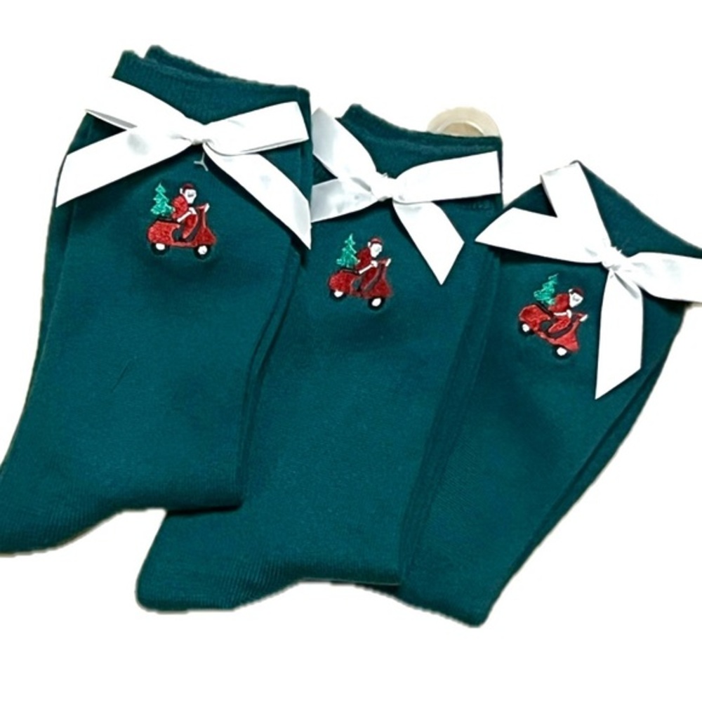 Christmas socks Festive Green Socks with Santa Embroidery, home for the holiday